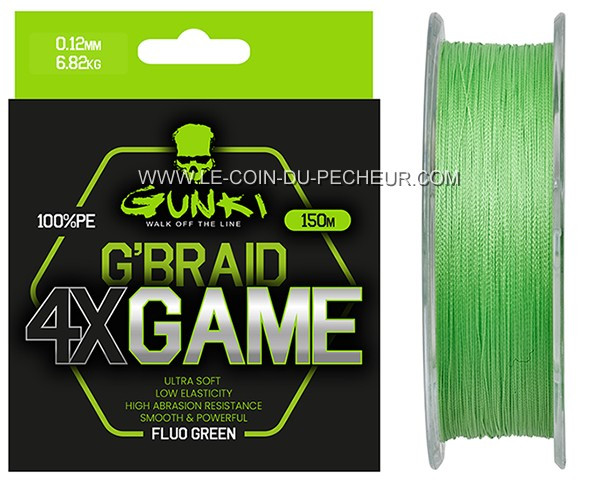 Tresse Gunki G'braid 4x Game 150m Vert fluo